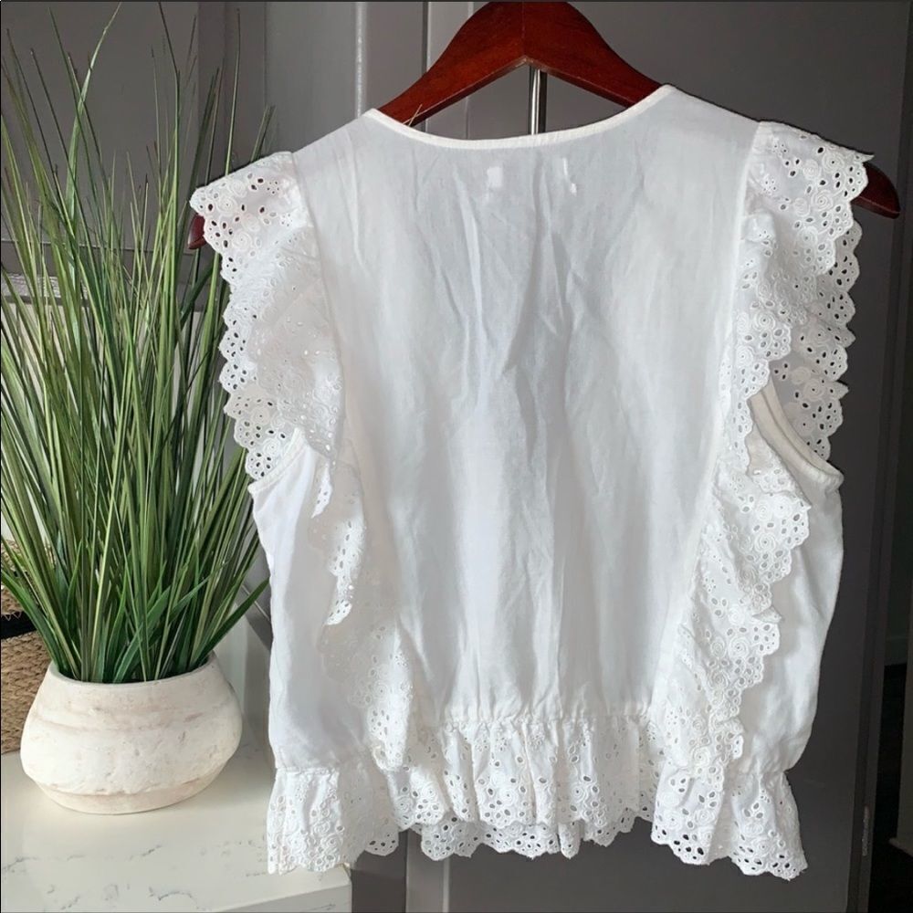 ✨ Women's Natural Uo Rami Pintuck Ruffle Top✨ - Picture 9 of 10
